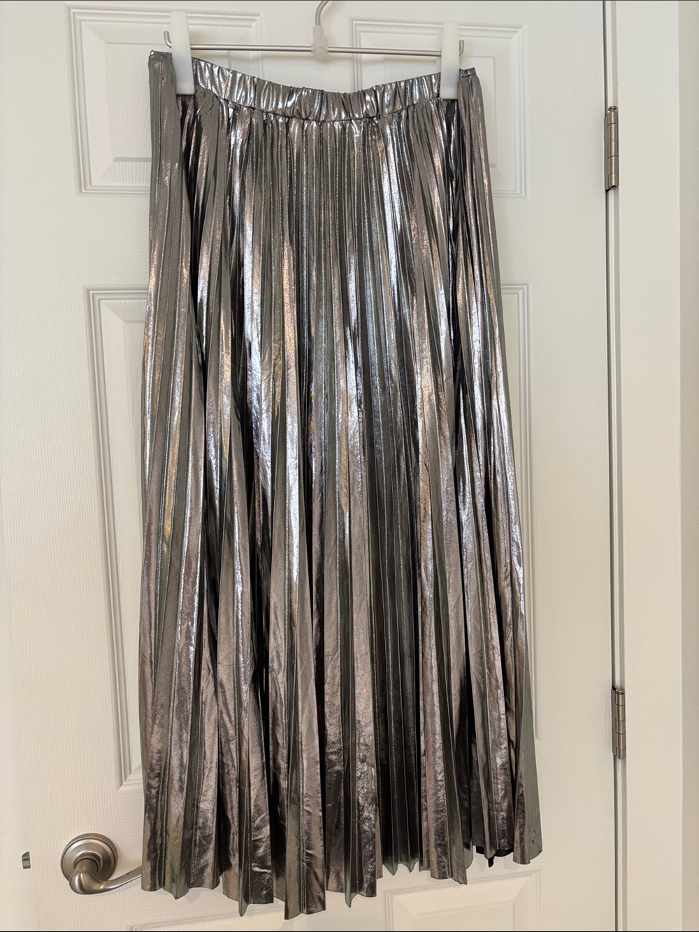 Anthropologie Sophie The Label metallic silver pleated maxi skirt size large - Picture 4 of 11